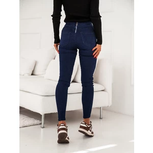 Fitted trousers with zipper at back, dark blue