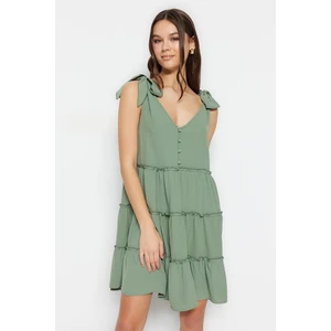 Trendyol Mint Wide-Cut Mini Weave Ruffled Dress