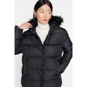 Trendyol Black Oversized Fur Hooded Puffy Coat