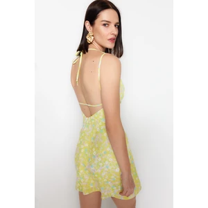 Trendyol Yellow Super Mini Woven Back Detailed Floral Print Dress