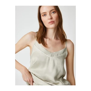 Koton Satin Pajama Top with Straps, Jacquard V-Neck