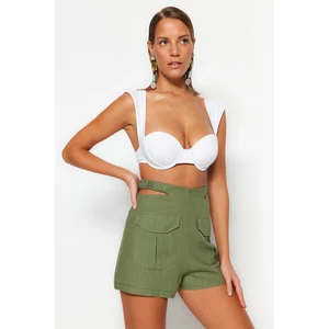 Trendyol Khaki Weave Cut Out/Window 100% Cotton Shorts & Bermuda