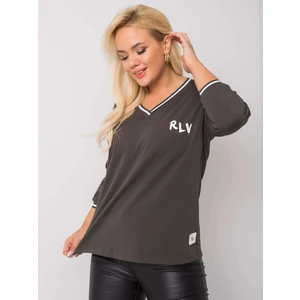Dark khaki plus size cotton blouse