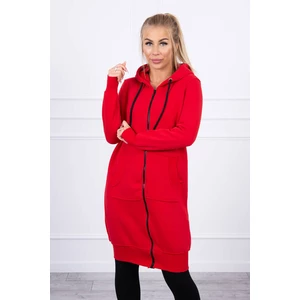 Long insulated sweatshirt with a hood red