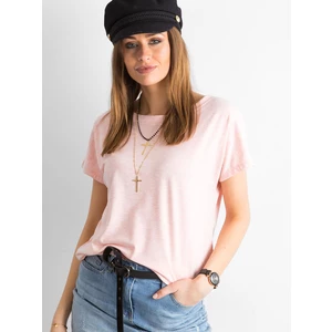 A melange t-shirt with a pink back neckline