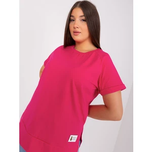 Basic blouse with short sleeves fuchsia size plus