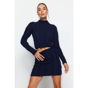 Trendyol Navy Blue Crop Stand-Up Collar Knitwear Top-Top Set