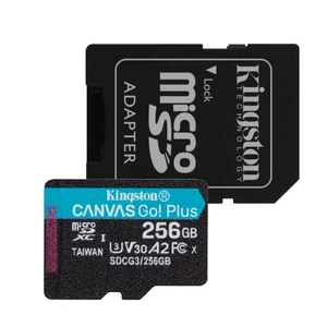 Kingston Canvas Go Plus Micro SDXC 256GB + SD adaptér, UHS-I U3 A2, Class 10 - rýchlosť 170/90 MB/s (SDCG3/256GB)