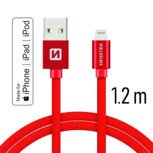 Datový kabel Swissten Textile USB Lightning MFi 1,2 M , red