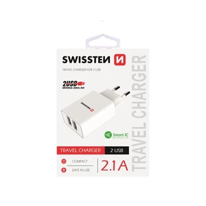 Nabíječka Swissten Smart IC 2.1A s 2 USB konektory, bílá