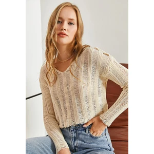Bianco Lucci Women's Openwork Knitted Knitted Sweater