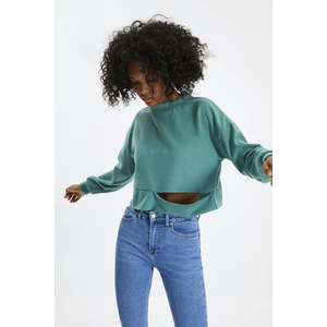 Trendyol Dark Mint Crop Cut Out Thessaloniki Fabric Knitted Sweatshirt