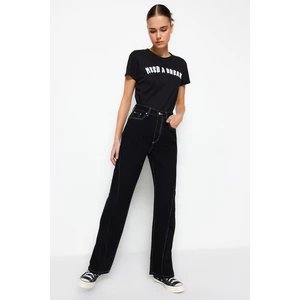 Trendyol Black Contrast Stitched High Waist 90's Wide Leg Jeans