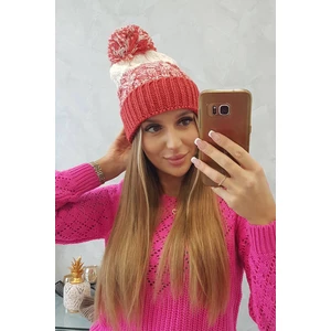 Čepice s bambulí Abigail K326 malina+ecru