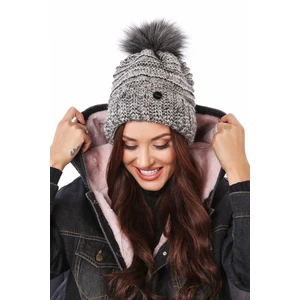 Cappuccino-black winter beanie with hem
