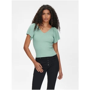 Light green women's ribbed T-shirt ONLY Leelo - Women
