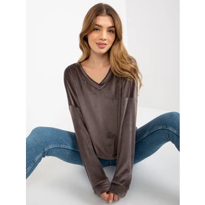 Dark grey velour sweatshirt with neckline