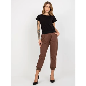Women's Basic Sweatpants with Elastic Waistband - Brown