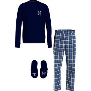 Tommy Hilfiger Sada pánského kostkovaného pyžama a pantoflí v modré barvě Tommy  - Pánské