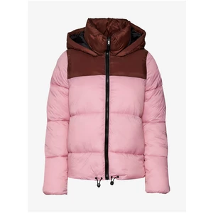 Brown-pink Quilted Winter Jacket with Hood Noisy May Ales - Women