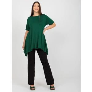 Dark green monochrome blouse of larger size with short sleeves