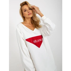Ecru long oversize sweatshirt with print and application