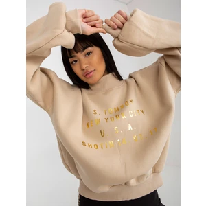 Beige sweatshirt with print and turtleneck