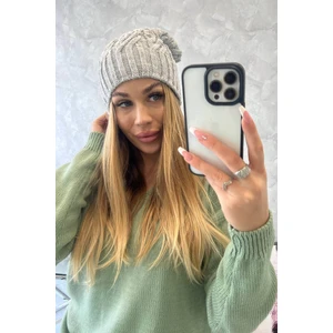 Beanie with fleece Paulina K227 light gray