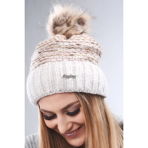 Beige winter cap with hem