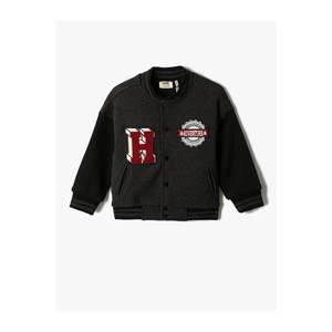 Koton College Jacket with Applique Detailed Pockets, Round Neck Striped