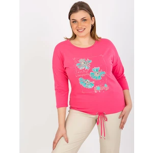 Women's blouse plus size with 3/4 sleeves and print - pink