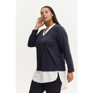 Dark blue ladies sweater with shirt insert Fransa - Women