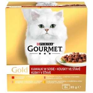 Gourmet Gold Multipack hovězí/krůta s kachnou/losos s kuřetem/kuře s játry ve šťávě 8x85g