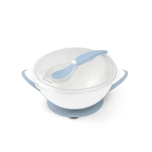 BabyOno Be Active Suction Bowl with Spoon jedálenská sada pre deti Blue 6 m+ 2 ks