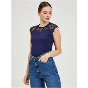 Dark blue women's T-shirt with lace ORSAY - Women