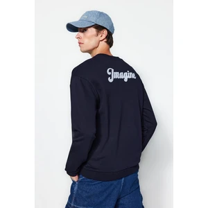 Trendyol Navy Blue Men's Regular Fit Long Sleeve Crewneck Embroidery Sweatshirt