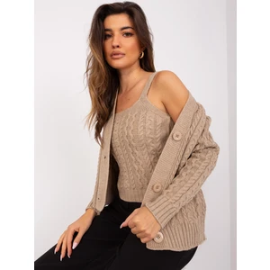 Dark beige two-piece knitted set