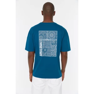 Trendyol Indigo Men's Relaxed Fit Crew Neck Short Sleeve Printed T-Shirt