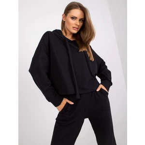 Basic black two-piece sweatshirt set made of cotton