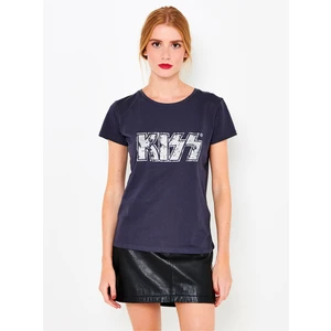 Dark blue T-shirt with CAMAIEU print - Women