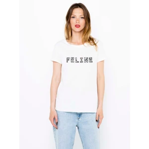 White T-shirt with inscription CAMAIEU - Women