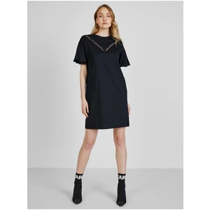 Šaty Karl Lagerfeld Lace Insert Jersey Dress - Černá - Xs