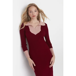 Trendyol Claret Red Color Block Knitwear Dress