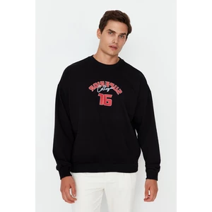 Trendyol Black Men's Oversize Fit Long Sleeve Crew Neck Printed Sweatshirt
