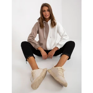 Basic beige and white sweatshirt with cotton hood RUE PARIS