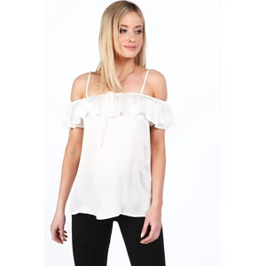 Cream blouse with ruffle on the neckline for every day