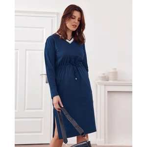 Plus Size dress with tie at the waist in dark blue