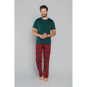 Men's pyjamas Narwik, short sleeves, long legs - green/print