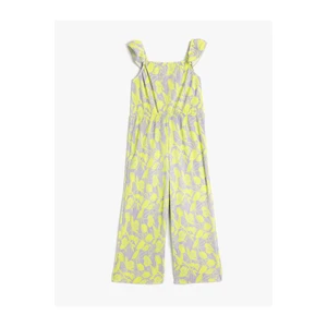 Koton Overalls Full Length Wide Leg, Straps, Ruffle Detailed Printed.