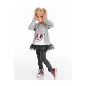 Denokids Cute Cat Cat Girl Child Gray Frilled Tunic Anthracite Gray Leggings Set.